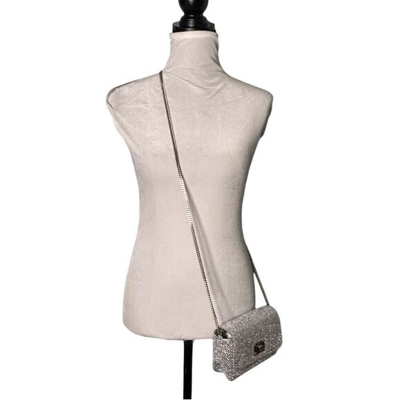 Jimmy Choo Ruby L Glitter Crossbody Bag Link Chain Metallic Grey Glitter - Picture 8 of 12